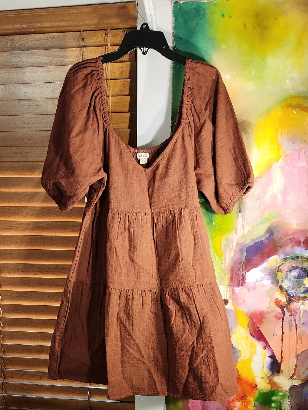 BillaBong Women's Tiered Puff-Sleeve Dress in Rust